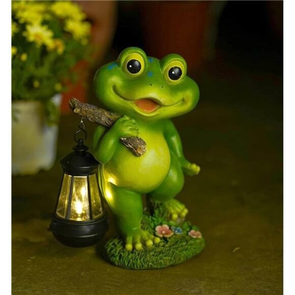 Frog Garden Decor with Solar Lantern, Resin Frog Statue with Solar Lights - Picture 2 of 7